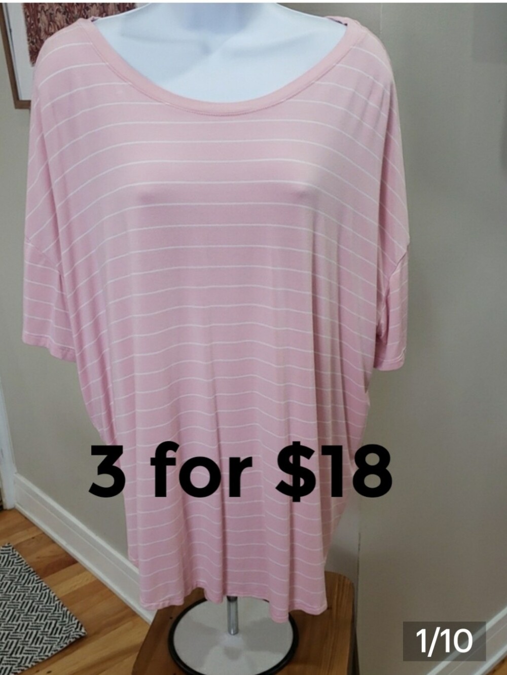Time and Tru Light Pink Striped Short Sleeve Tunic Top, Size 20 XXL